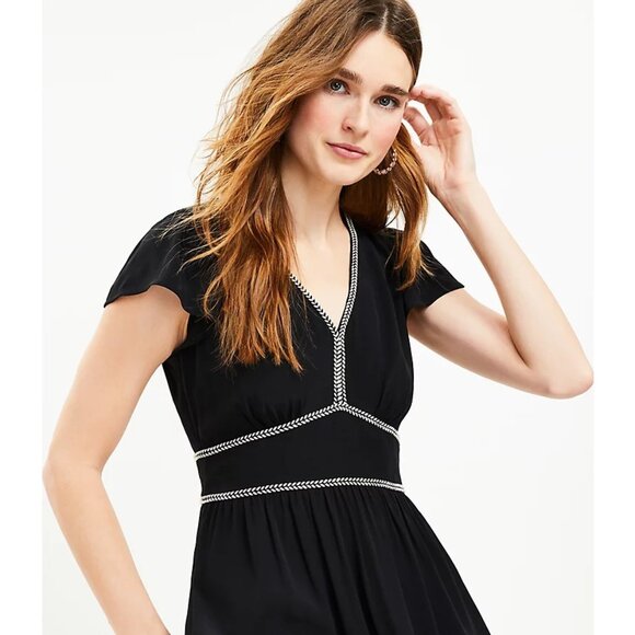 NWT  Womens Size 10 TALL 10T Ann Taylor LOFT Black Braided Detail Mini Dress - Picture 2 of 3